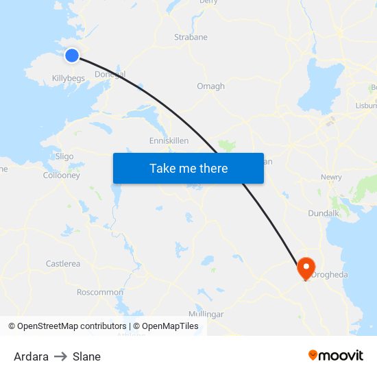 Ardara to Slane map