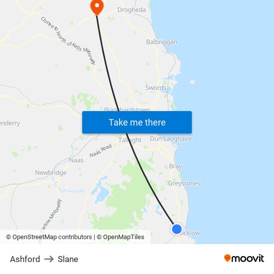 Ashford to Slane map