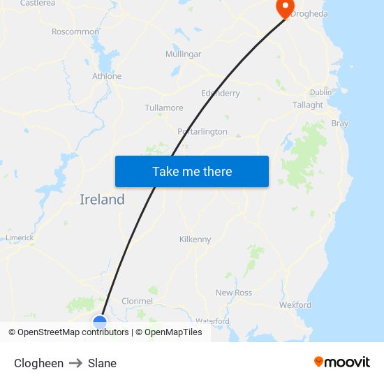 Clogheen to Slane map