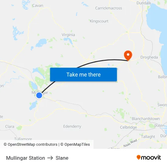 Mullingar Station to Slane map