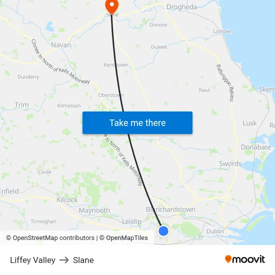 Liffey Valley to Slane map
