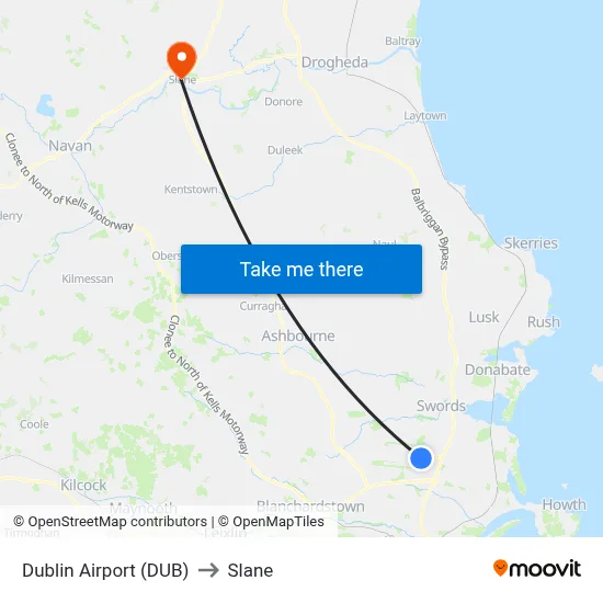 Dublin Airport (DUB) to Slane map