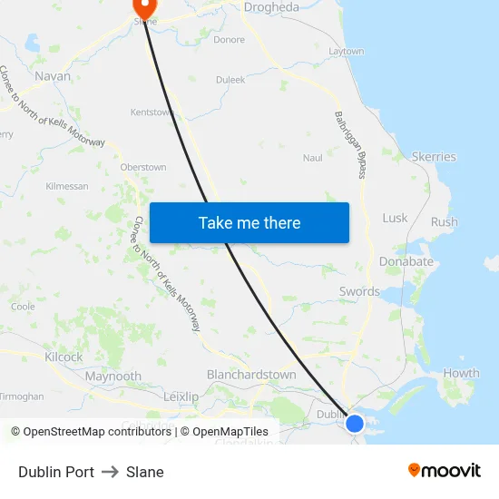Dublin Port to Slane map