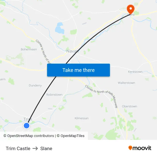 Trim Castle to Slane map