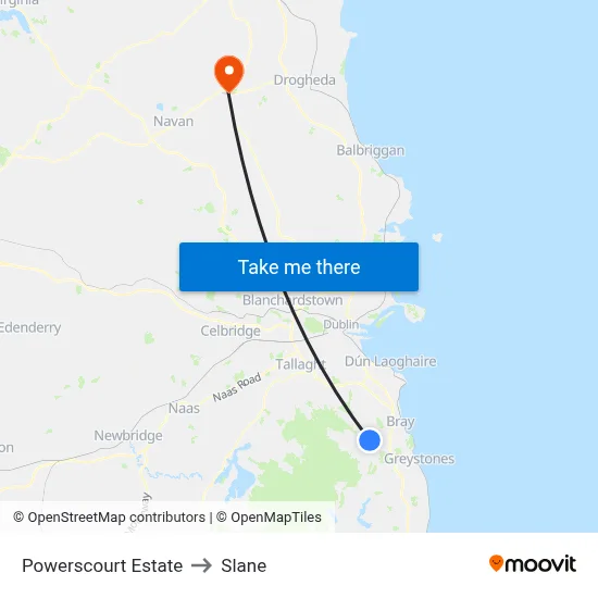 Powerscourt Estate to Slane map