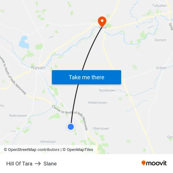 Hill Of Tara to Slane map