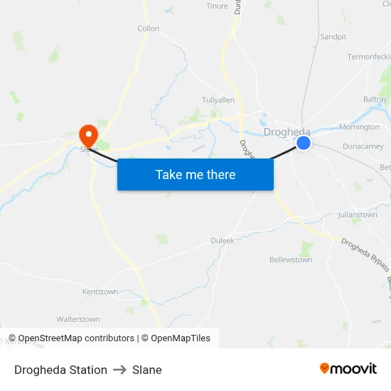 Drogheda Station to Slane map
