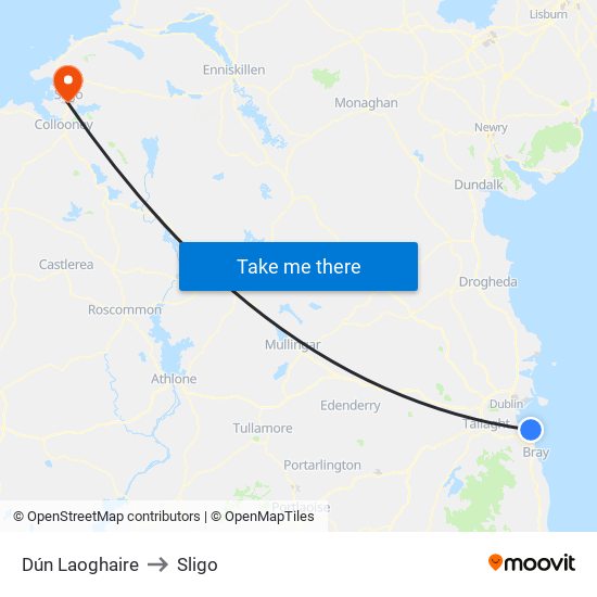 Dún Laoghaire to Sligo map