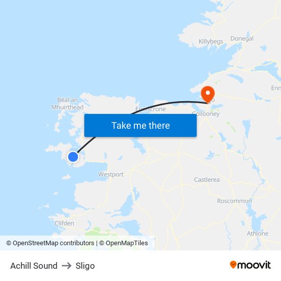 Achill Sound to Sligo map