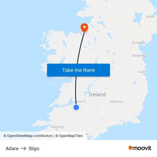 Adare to Sligo map