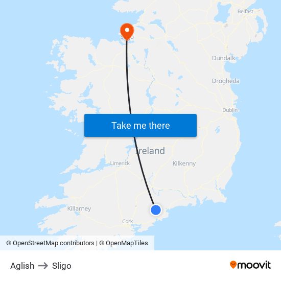 Aglish to Sligo map