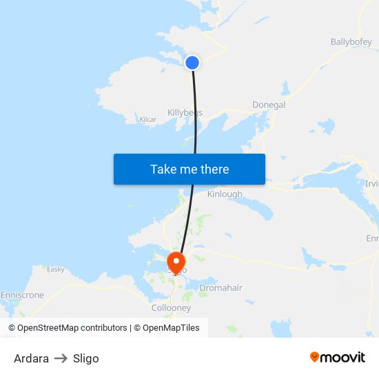 Ardara to Sligo map