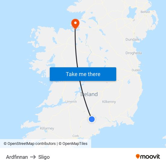 Ardfinnan to Sligo map
