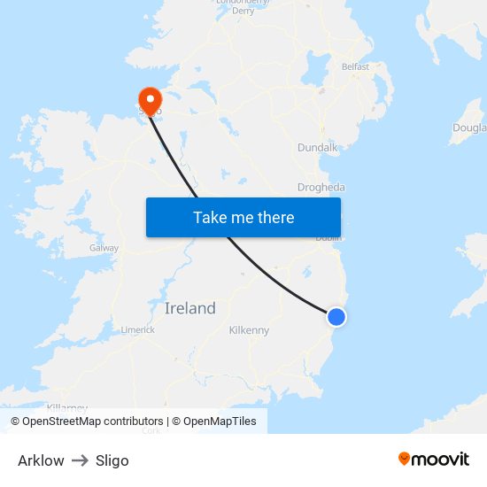 Arklow to Sligo map