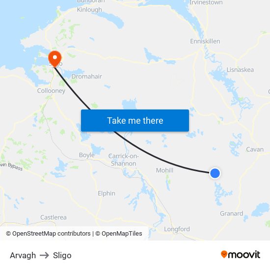Arvagh to Sligo map