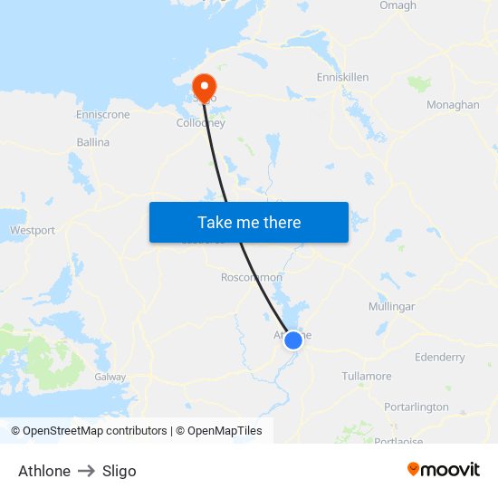 Athlone to Sligo map