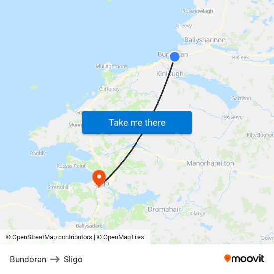 Bundoran to Sligo map