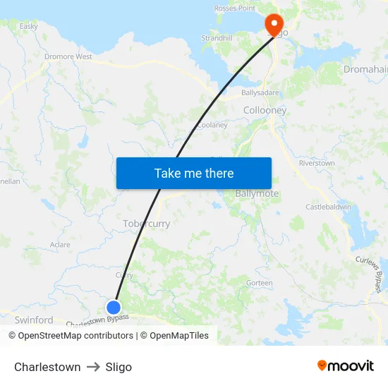 Charlestown to Sligo map