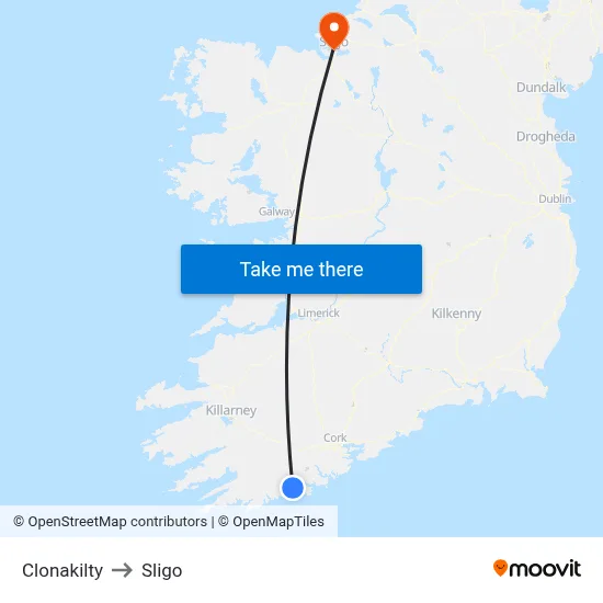 Clonakilty to Sligo map