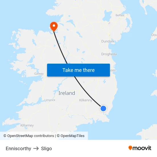 Enniscorthy to Sligo map