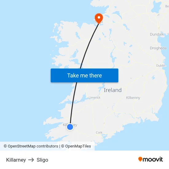 Killarney to Sligo map