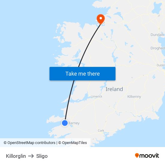 Killorglin to Sligo map