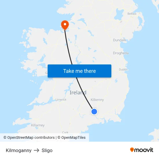 Kilmoganny to Sligo map