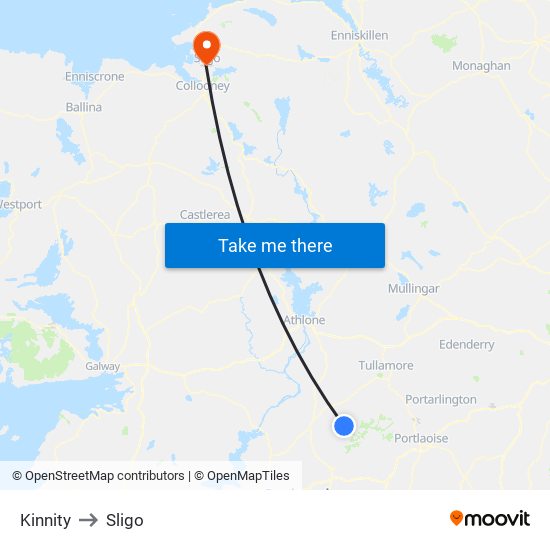 Kinnity to Sligo map