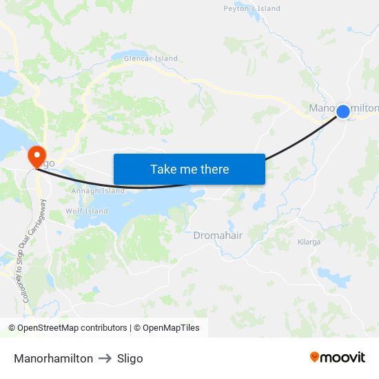 Manorhamilton to Sligo map