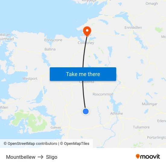 Mountbellew to Sligo map