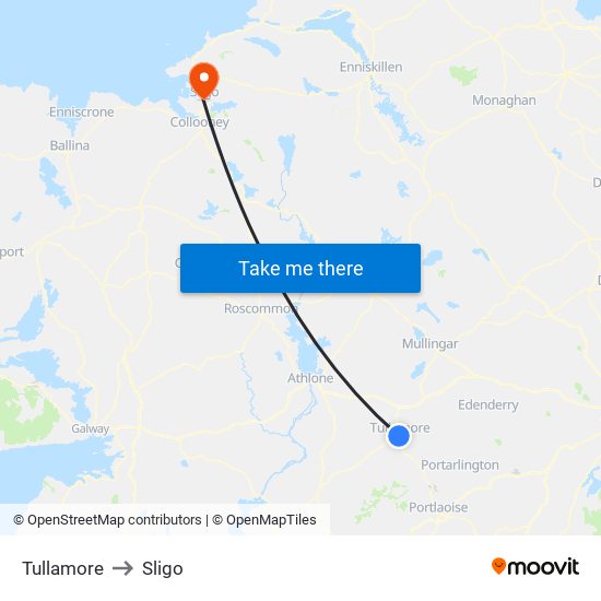 Tullamore to Sligo map