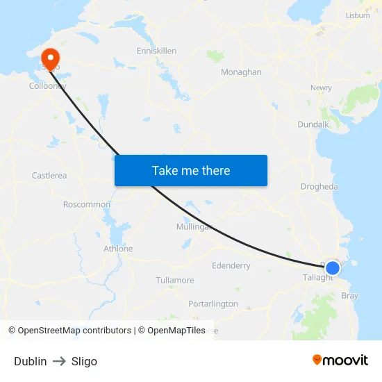 Dublin to Sligo map