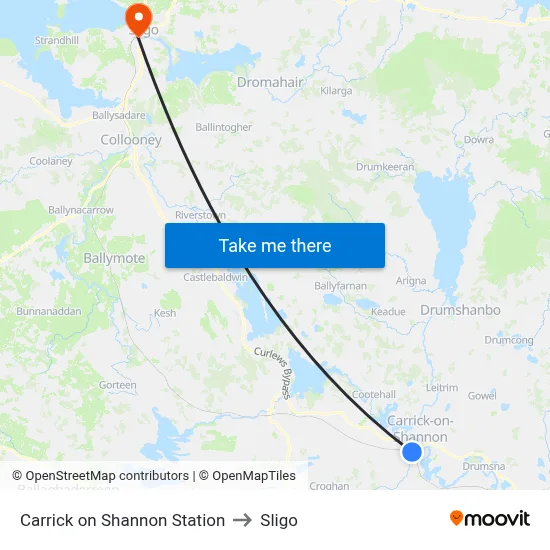 Carrick on Shannon Station to Sligo map
