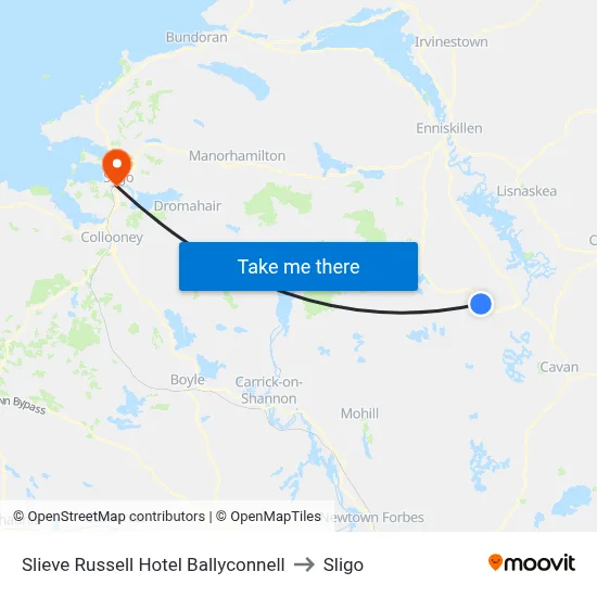 Slieve Russell Hotel Ballyconnell to Sligo map