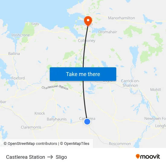 Castlerea Station to Sligo map