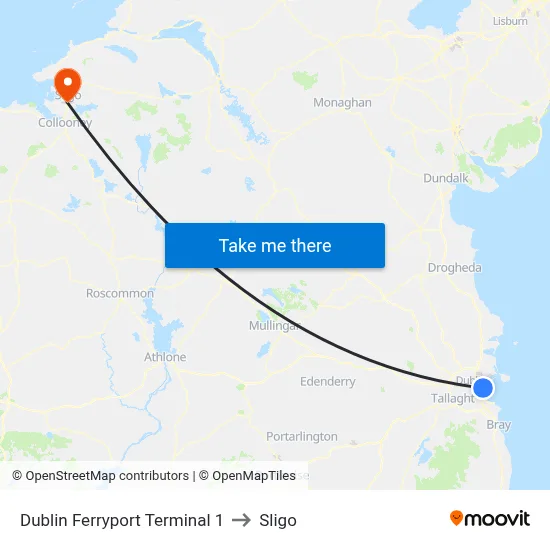 Dublin Ferryport Terminal 1 to Sligo map
