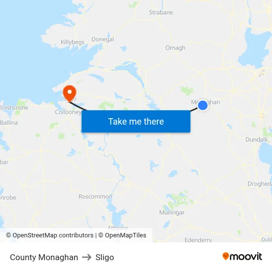County Monaghan to Sligo map