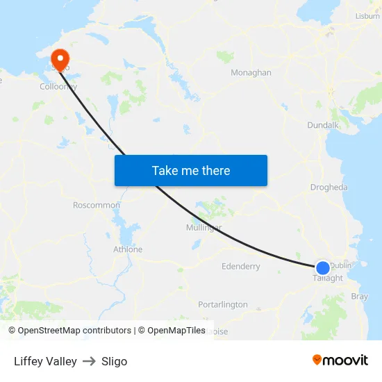 Liffey Valley to Sligo map