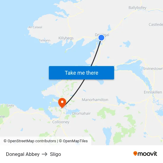 Donegal Abbey to Sligo map