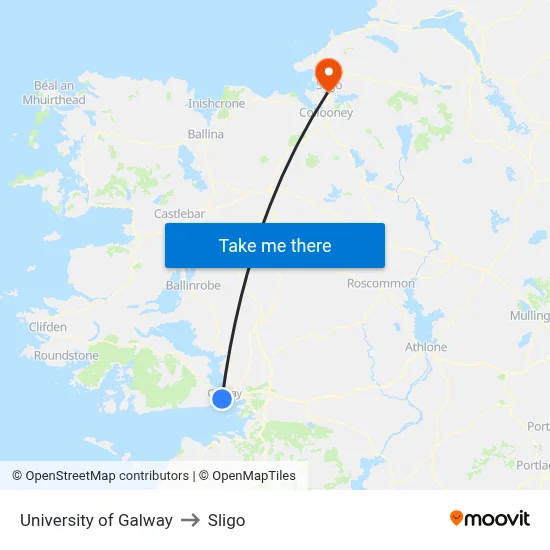 University of Galway to Sligo map