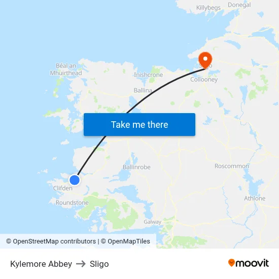 Kylemore Abbey to Sligo map