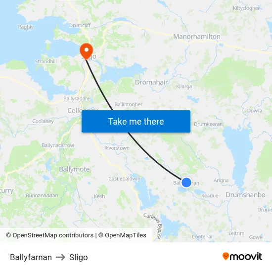 Ballyfarnan to Sligo map