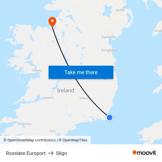 Rosslare Europort to Sligo map