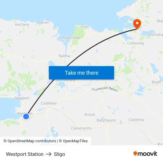 Westport Station to Sligo map