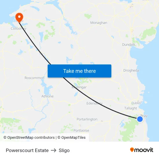 Powerscourt Estate to Sligo map