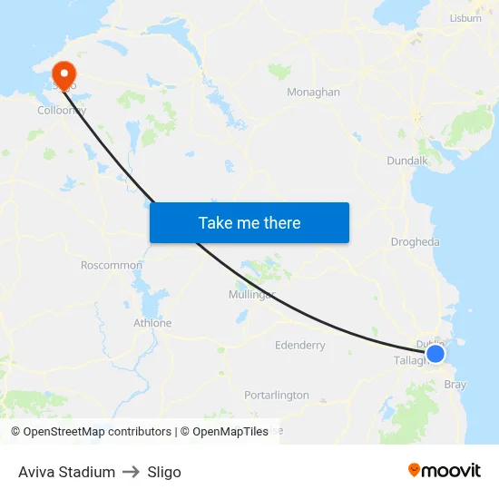 Aviva Stadium to Sligo map