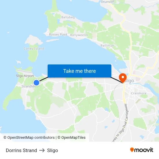 Dorrins Strand to Sligo map