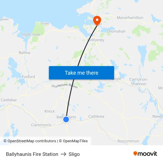 Ballyhaunis Fire Station to Sligo map