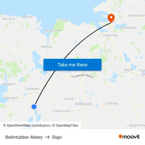 Balintubber Abbey to Sligo map