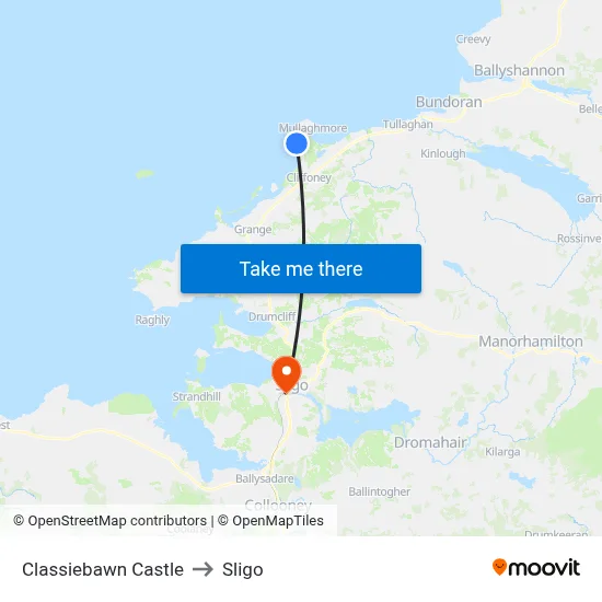 Classiebawn Castle to Sligo map